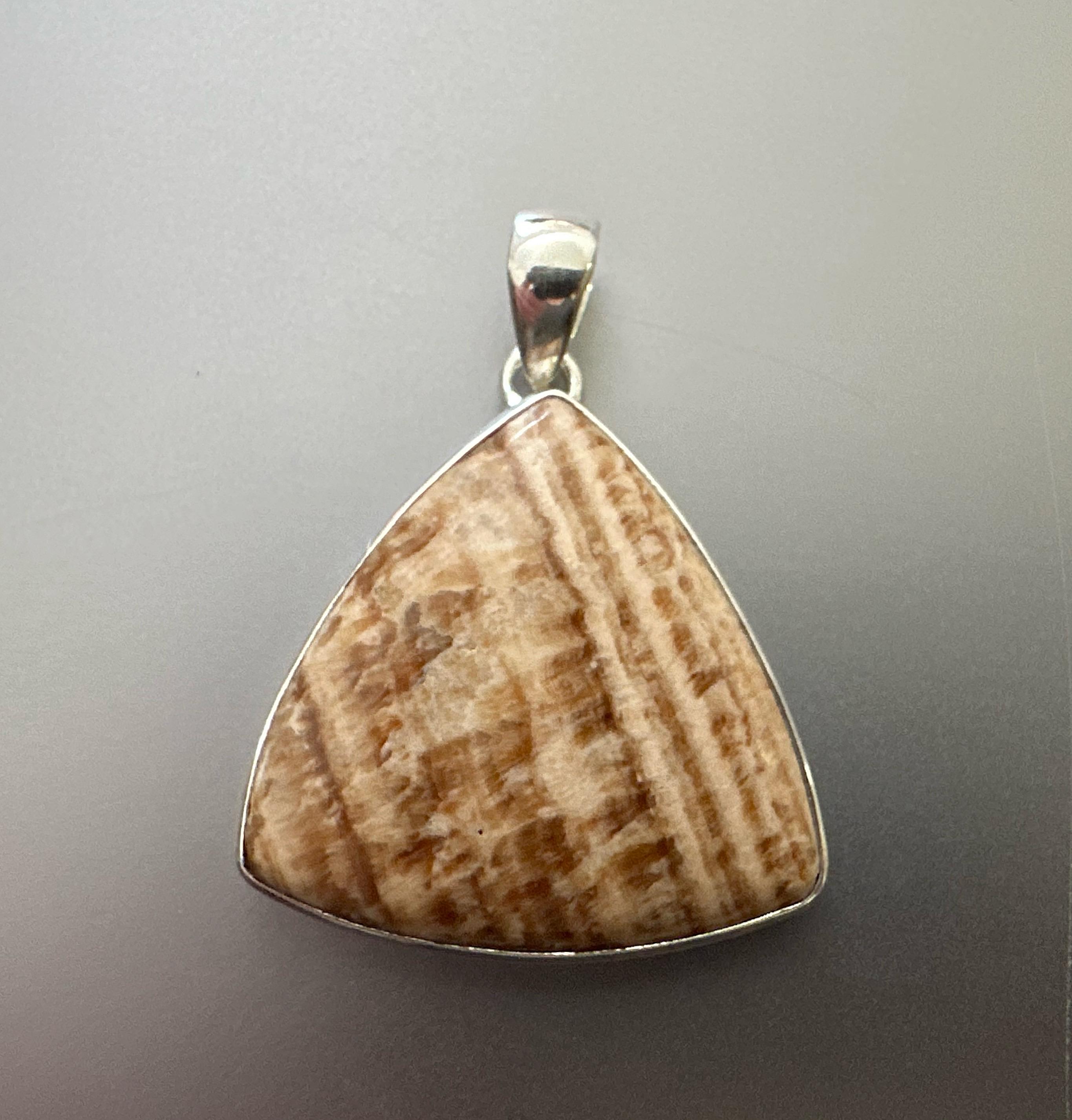 Sterling Silver Trillion Aragonite Pendant - Moroccan Gemstone Sterling Silver Trillion Aragonite Pendant - Moroccan Gemstone