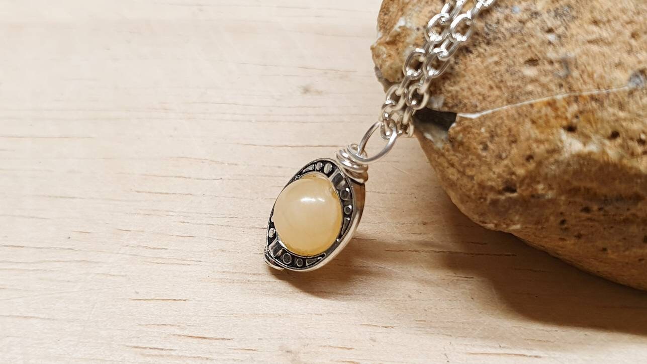 Tiny Aragonite Pendant. Yellow Minimalist Crystal Necklace. Reiki Jewelry