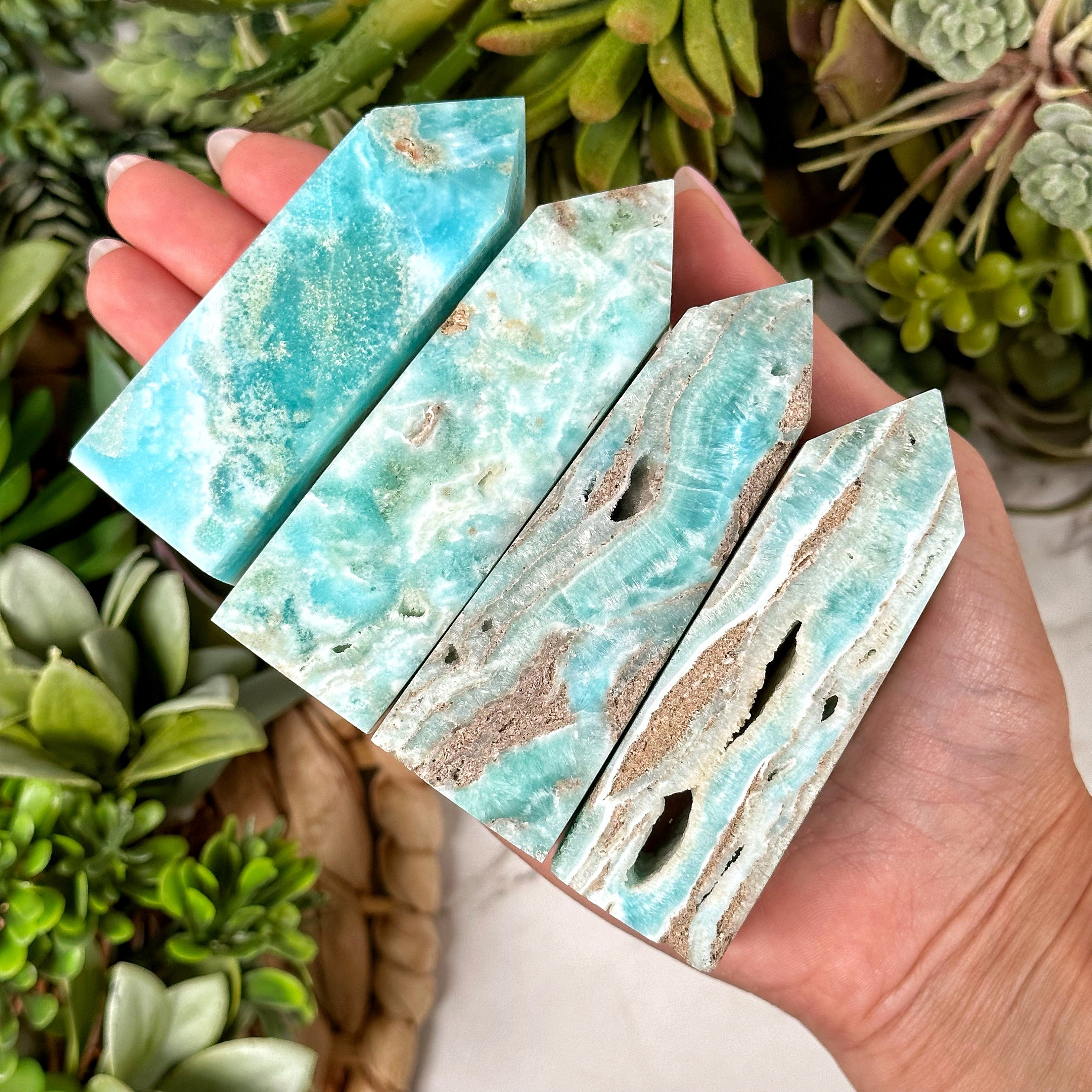 Blue Aragonite Tower | S, L | - (polished Crystal Point, Throat Chakra, Healing Stone, Peace)