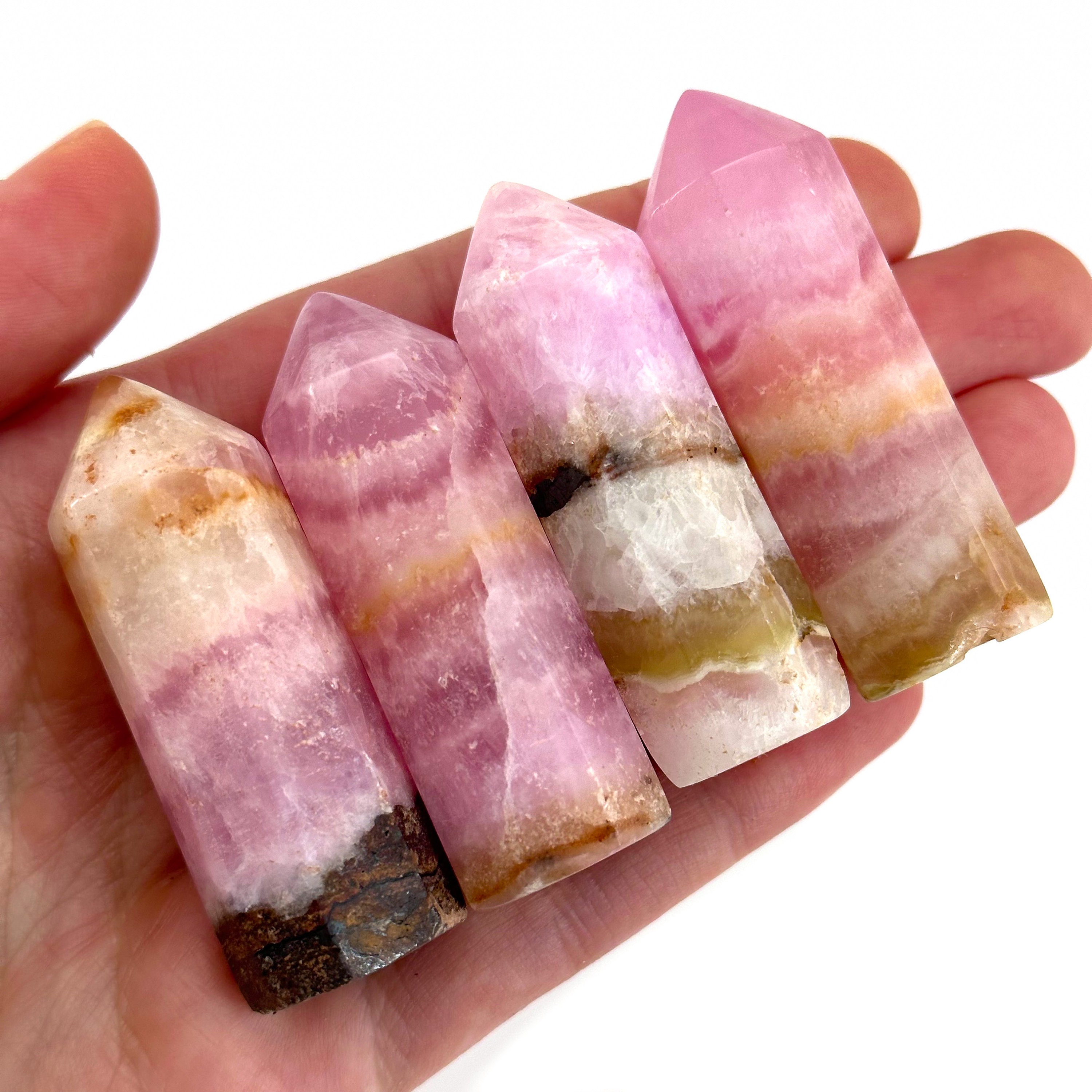 Natural Pink Aragonite Point | Banded Crystal Tower