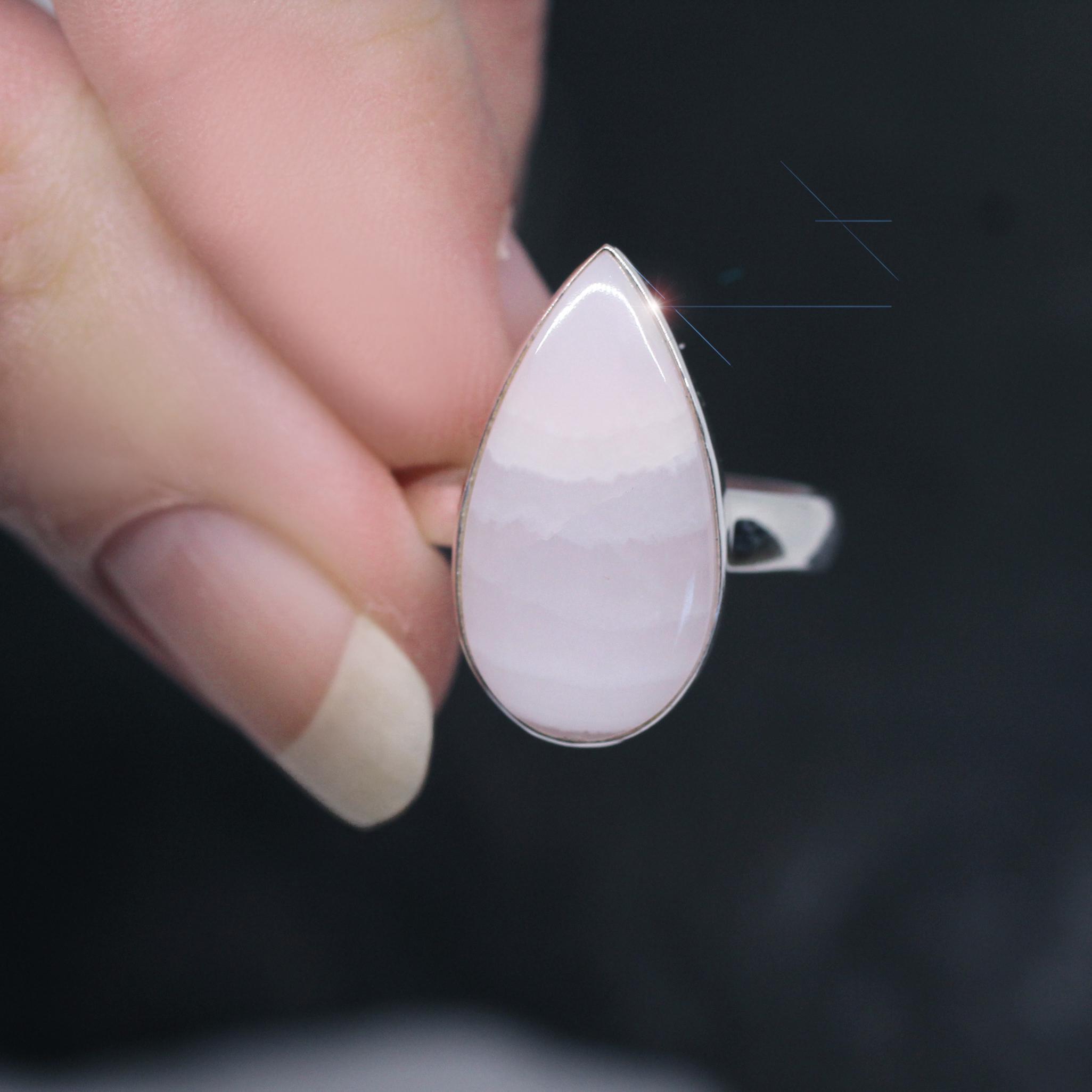 Cotton Candy - Natural Pink Aragonite Sterling Silver Ring Size 8
