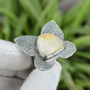 Handmade Aragonite Ring: 925 Sterling Silver Gemstone Jewelry, Size 8.5