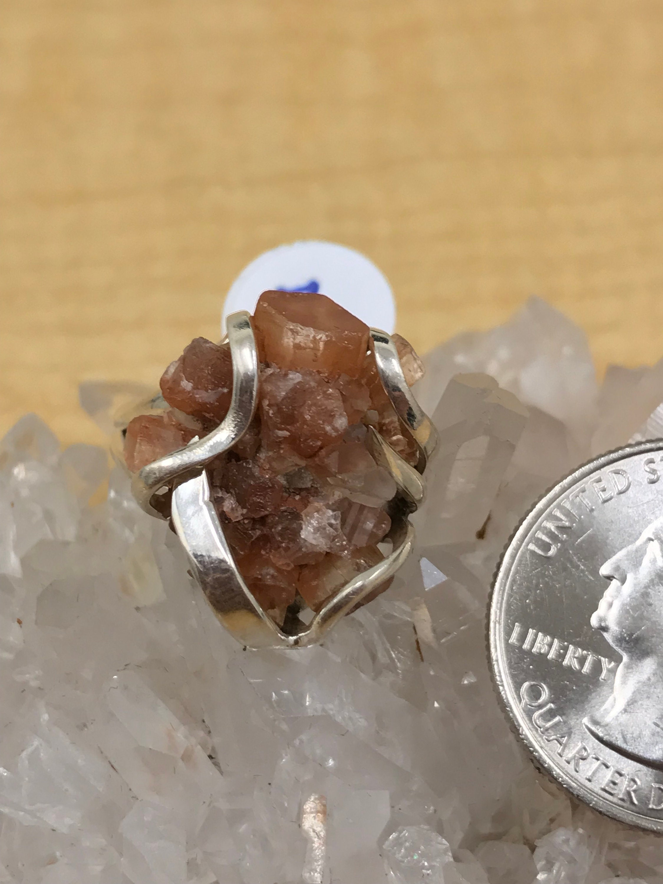 Aragonite Star Crystal Ring, Size 7