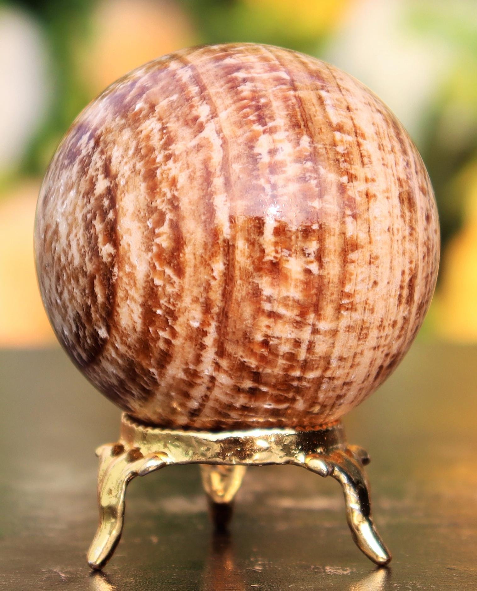 50mm Brown Aragonite Crystal Sphere: Energy Healing Metaphysical Gift