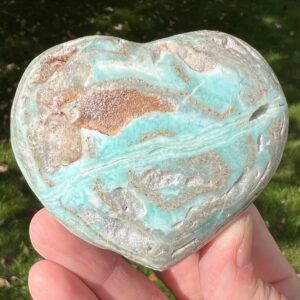 Blue Aragonite Crystal Heart, Banded Gemstone, Beach Decor (2.9") #4 Blue Aragonite Crystal Heart, Banded Gemstone, Beach Decor (2.9") #4
