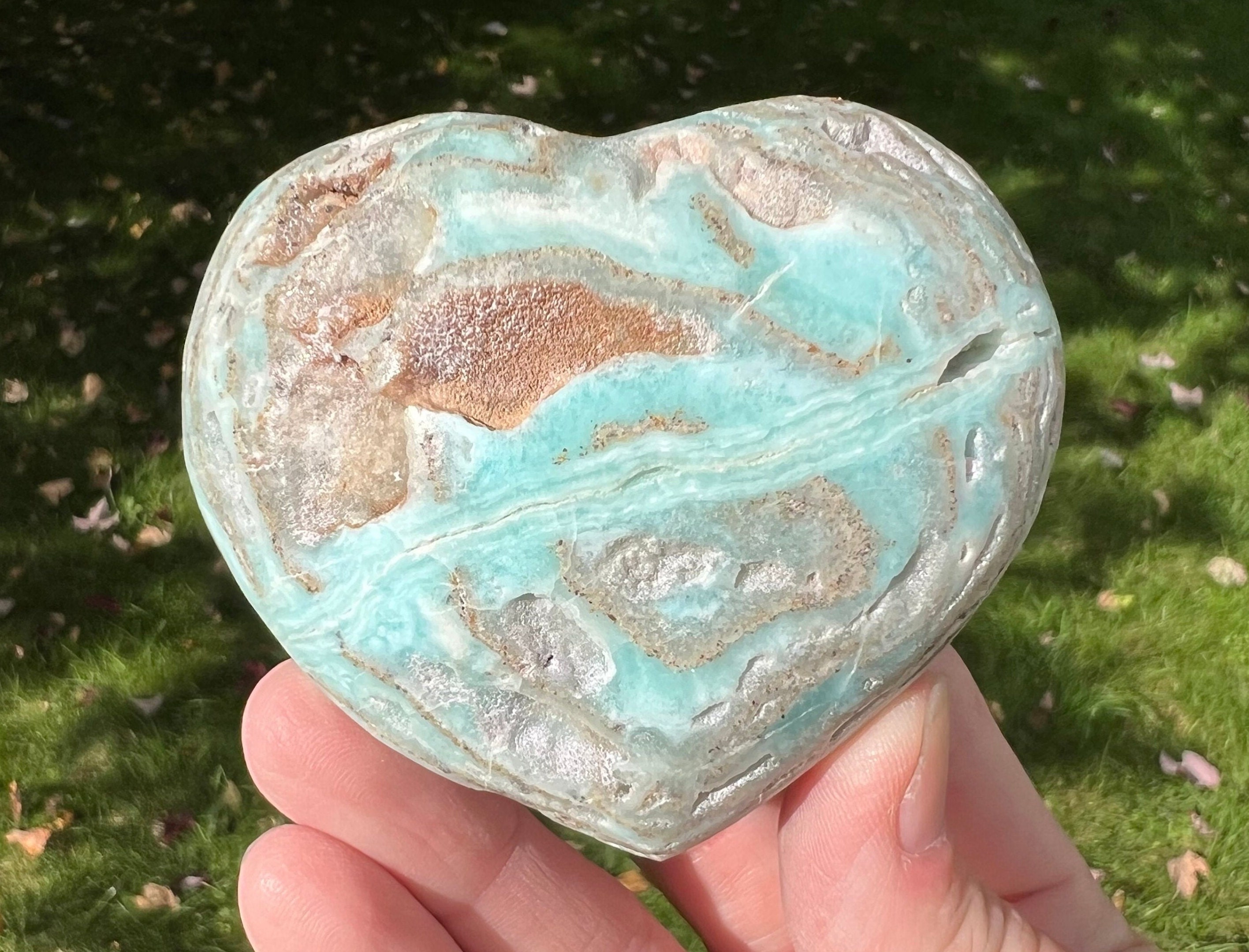 Blue Aragonite Crystal Heart, Banded Gemstone, Beach Decor (2.9") #4 Blue Aragonite Crystal Heart, Banded Gemstone, Beach Decor (2.9") #4