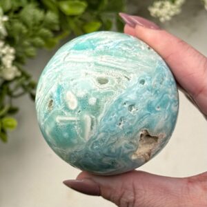 Blue Aragonite Sphere | 60mm | - #4 (polished Crystal Ball, Throat Chakra, Healing Stone, Peace) Blue Aragonite Sphere | 60mm | - #4 (polished Crystal Ball, Throat Chakra, Healing Stone, Peace)