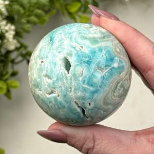 Blue Aragonite Sphere | 56mm | - #5 (polished Crystal Ball, Throat Chakra, Healing Stone, Peace) Blue Aragonite Sphere | 56mm | - #5 (polished Crystal Ball, Throat Chakra, Healing Stone, Peace)