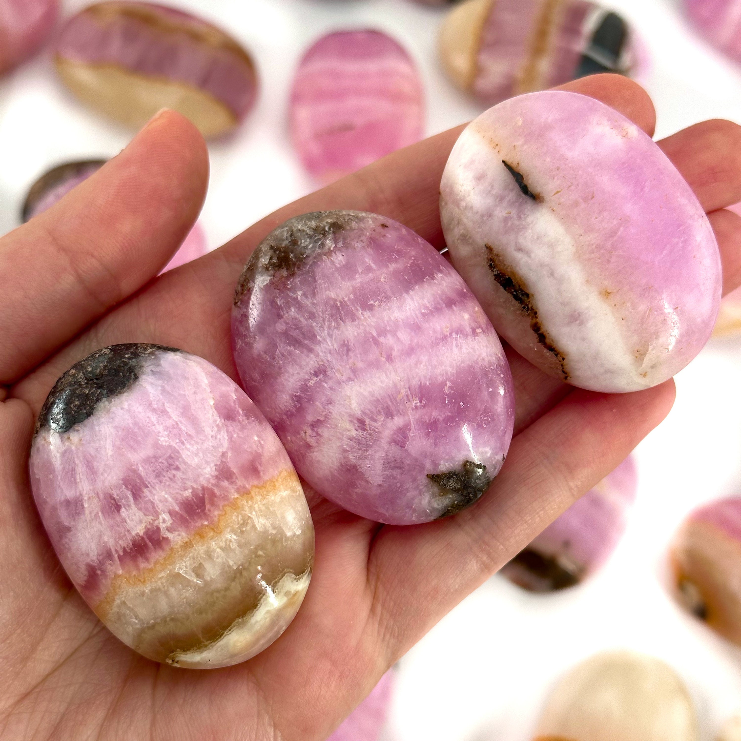 Pink Aragonite Palm Stone | Natural Polished Crystal Worry Stone (heart Chakra)