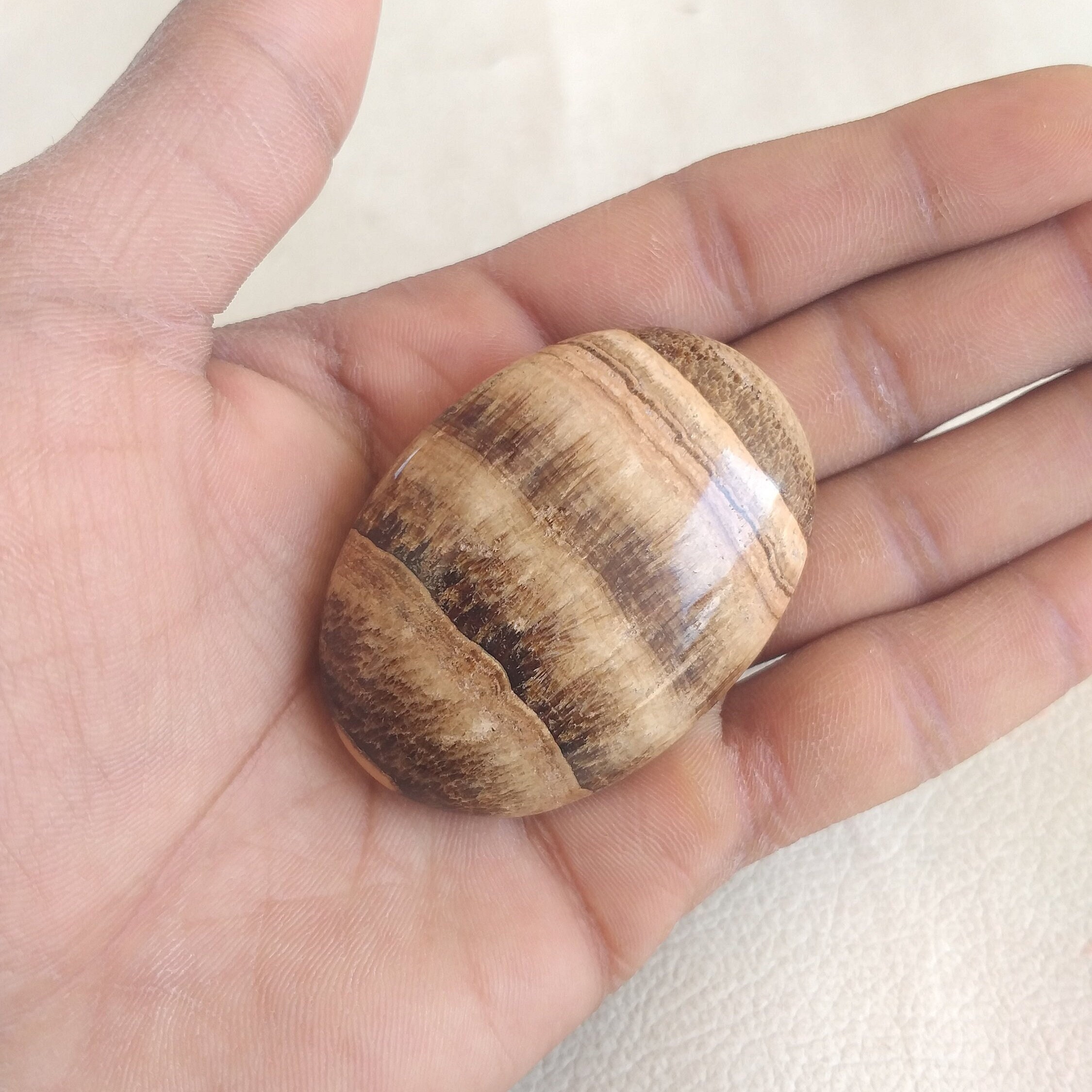 Polished Aragonite Palm Stone: Healing Crystal, Home Decor, Reiki Gift
