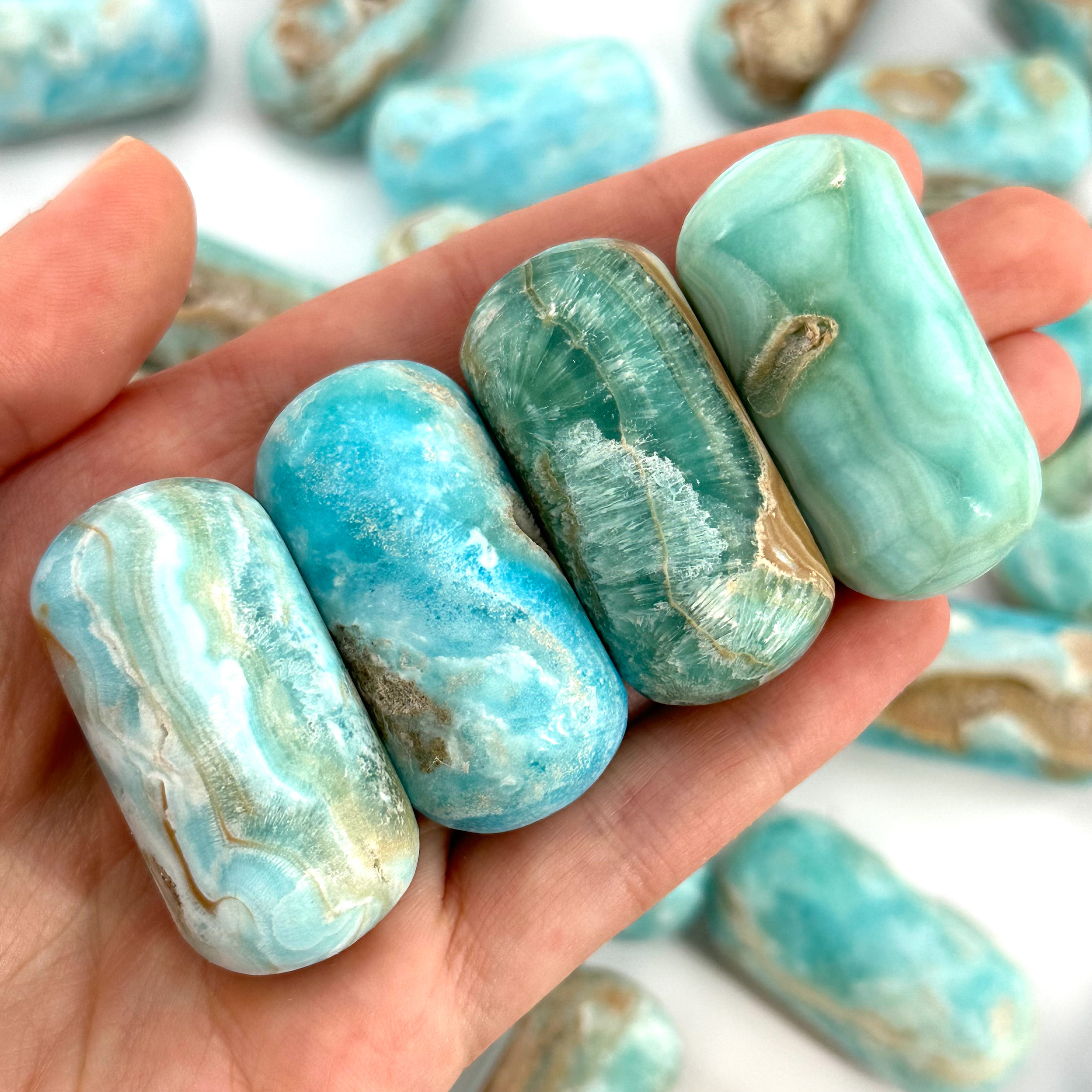 Blue Aragonite Worry Stone | Polished Tumbled Crystal Lingam (throat Chakra) Blue Aragonite Worry Stone | Polished Tumbled Crystal Lingam (throat Chakra)