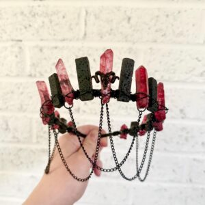 Aries Red Quartz Crystal Crown: Black Lavastone Tiara