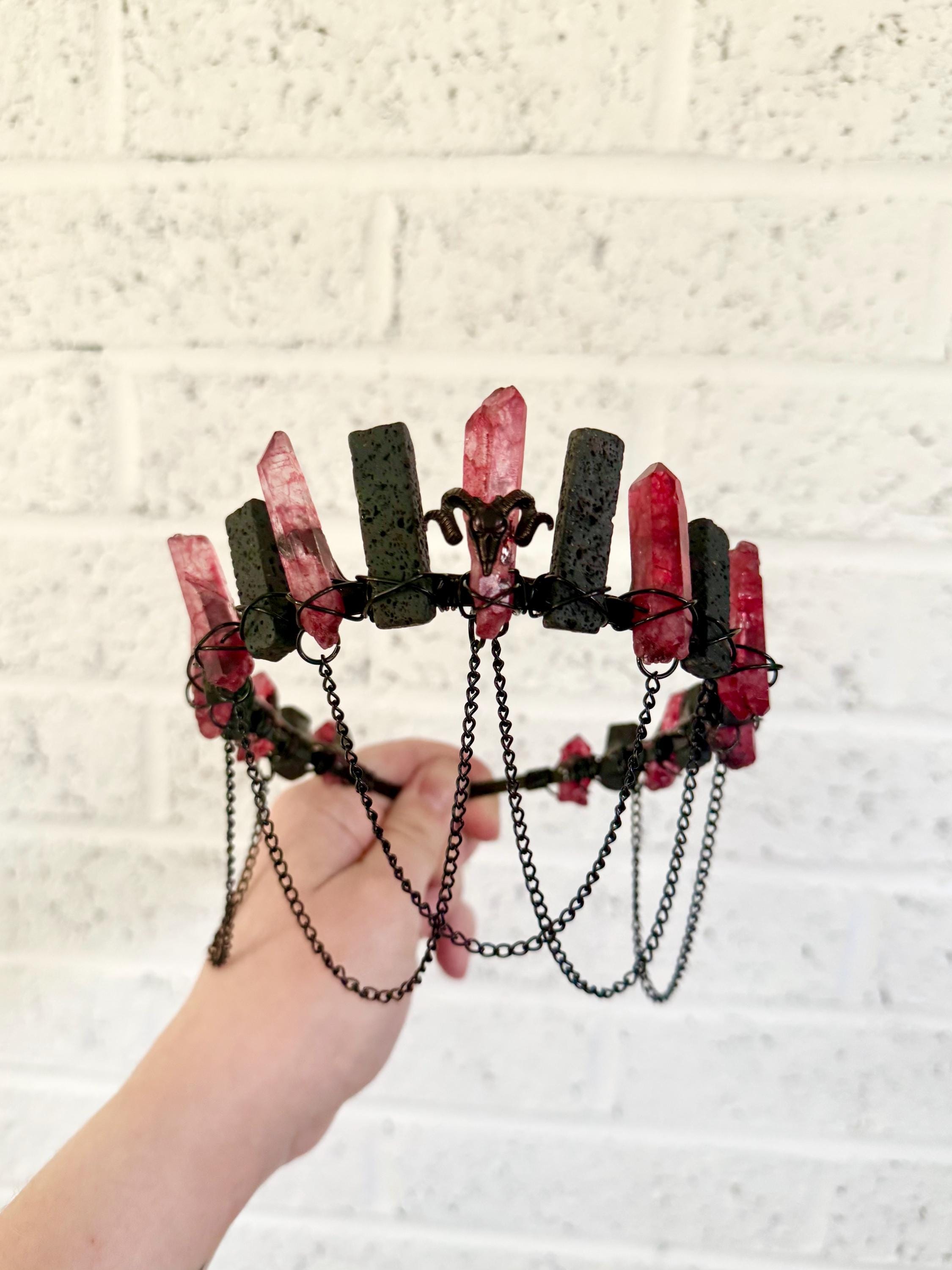 Aries Red Quartz Crystal Crown: Black Lavastone Tiara Aries Red Quartz Crystal Crown: Black Lavastone Tiara