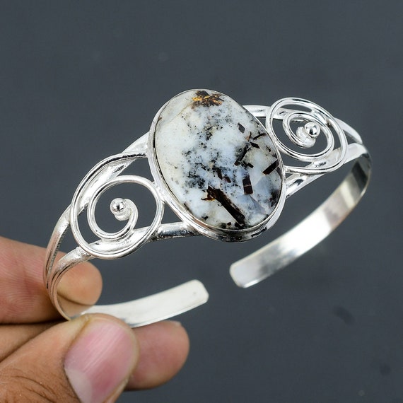 Astrophyllite Gemstone Bracelet: Handmade 925 Sterling Silver Adjustable Bangle Astrophyllite Gemstone Bracelet: Handmade 925 Sterling Silver Adjustable Bangle