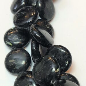 12mm Coin Black Astrophyllite Gemstone Beads. 15" Strand Of Coin Beads, 34 Per Strand. Sparkles Under Light. Titanium Silicate.