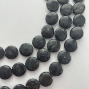14mm Coin Black Astrophyllite Gemstone Beads. 15" Strand Of Coin Beads, 29 Per Strand. Sparkles Under Light. Titanium Silicate.