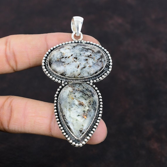 Handmade Astrophyllite 925 Sterling Silver Pendant: Ethnic Vintage Jewelry