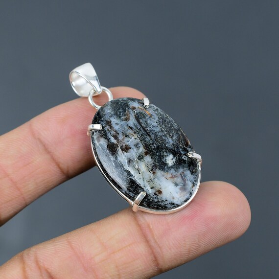Handmade Astrophyllite Pendant: Oval Gemstone, 925 Sterling Silver Handmade Astrophyllite Pendant: Oval Gemstone, 925 Sterling Silver