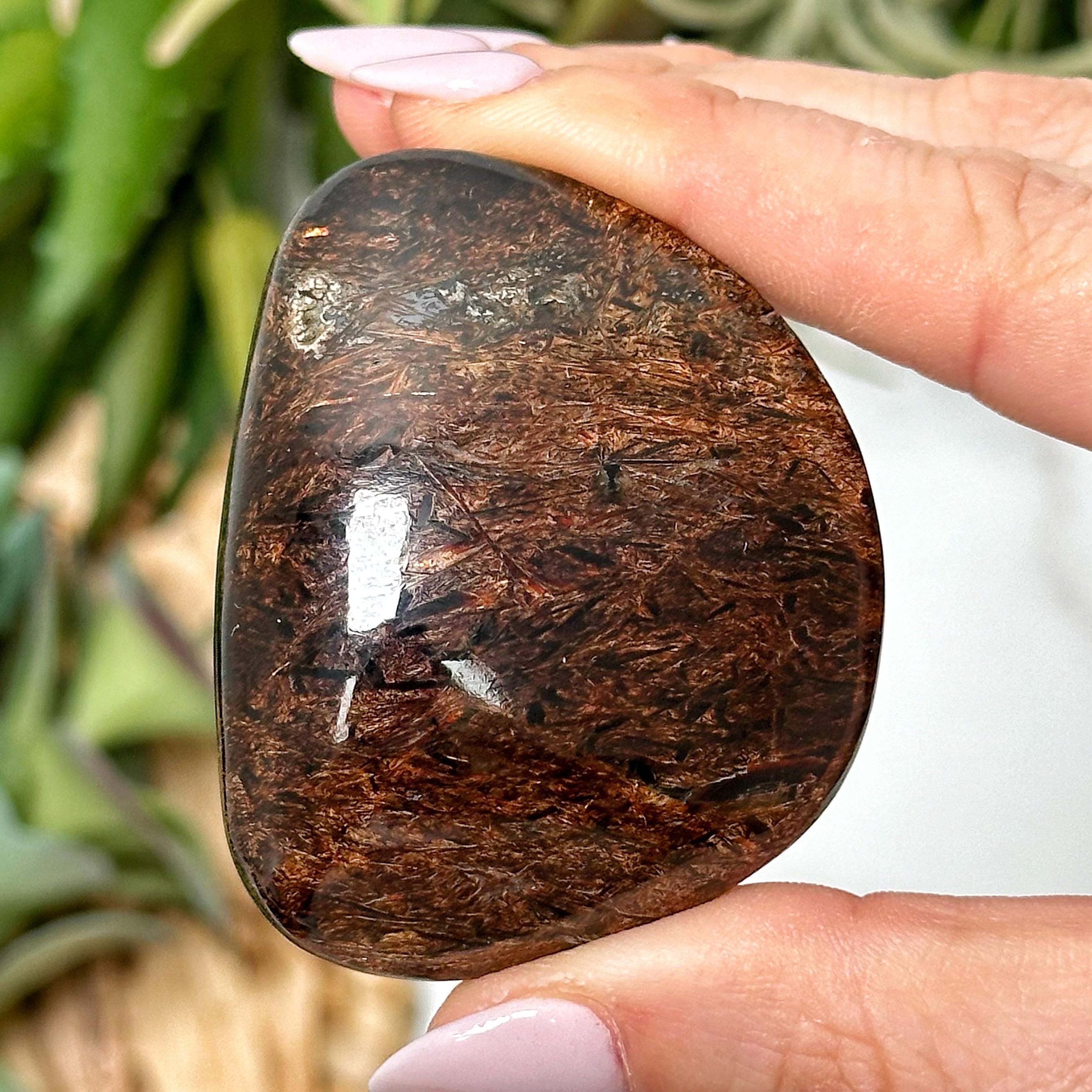 Astrophyllite Palmstone | 49g | - #3 (polished Brown Crystal Pocket Stone Palm, Healing Stone, Crown Chakra, Manifest)