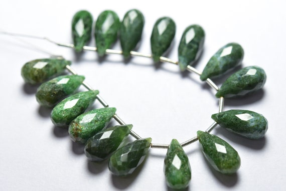 6 Pcs - Beautiful Natural Faceted Aventurine Side Drilled Tear Drops Briolettes - Size Is 7x15 Mm #1872
