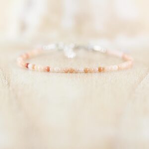 Apricot Pink Aventurine Bracelet In Sterling Silver, Gold Or Rose Gold Filled, Dainty Peach Gemstone Stacking Bracelet, 2 -2.2mm Round Beads