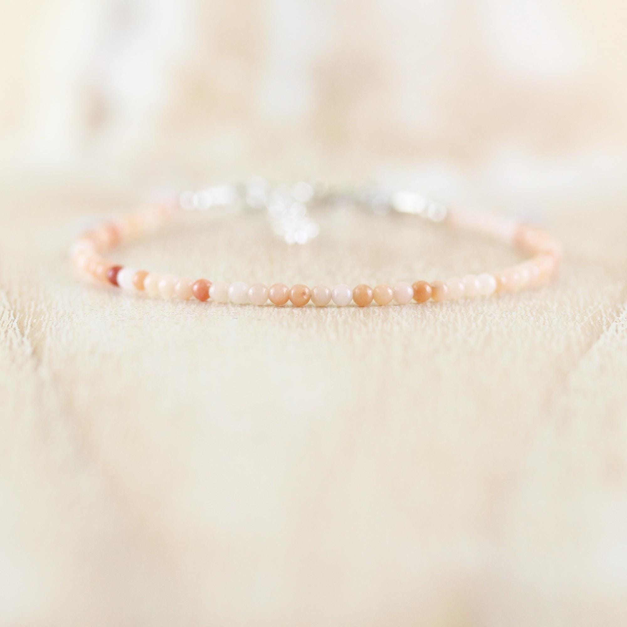 Apricot Pink Aventurine Bracelet In Sterling Silver, Gold Or Rose Gold Filled, Dainty Peach Gemstone Stacking Bracelet, 2 -2.2mm Round Beads Apricot Pink Aventurine Bracelet In Sterling Silver, Gold Or Rose Gold Filled, Dainty Peach Gemstone Stacking Bracelet, 2 -2.2mm Round Beads