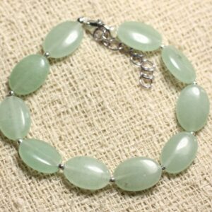 Bracelet Argent 925 Et Pierre - Aventurine Verte Ovales 14x10mm