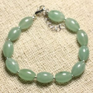 Bracelet Argent 925 Et Pierre - Aventurine Verte Olives 10x8mm