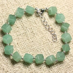 Bracelet Argent 925 Et Pierre - Aventurine Verte Cubes 8x6mm
