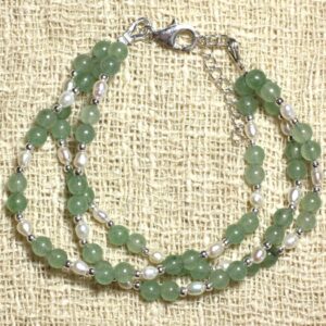 Bracelet Argent 925 - Aventurine Verte Et Perles De Culture Argent Vert