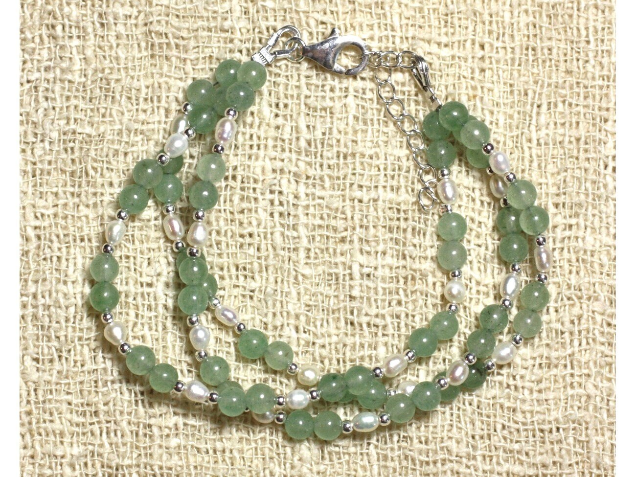 Bracelet Argent 925 - Aventurine Verte Et Perles De Culture Argent Vert Bracelet Argent 925 - Aventurine Verte Et Perles De Culture Argent Vert