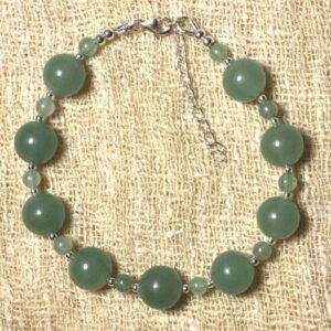 Bracelet En Aventurine Verte10 Et 4 Mm Et Perles D'argent 925