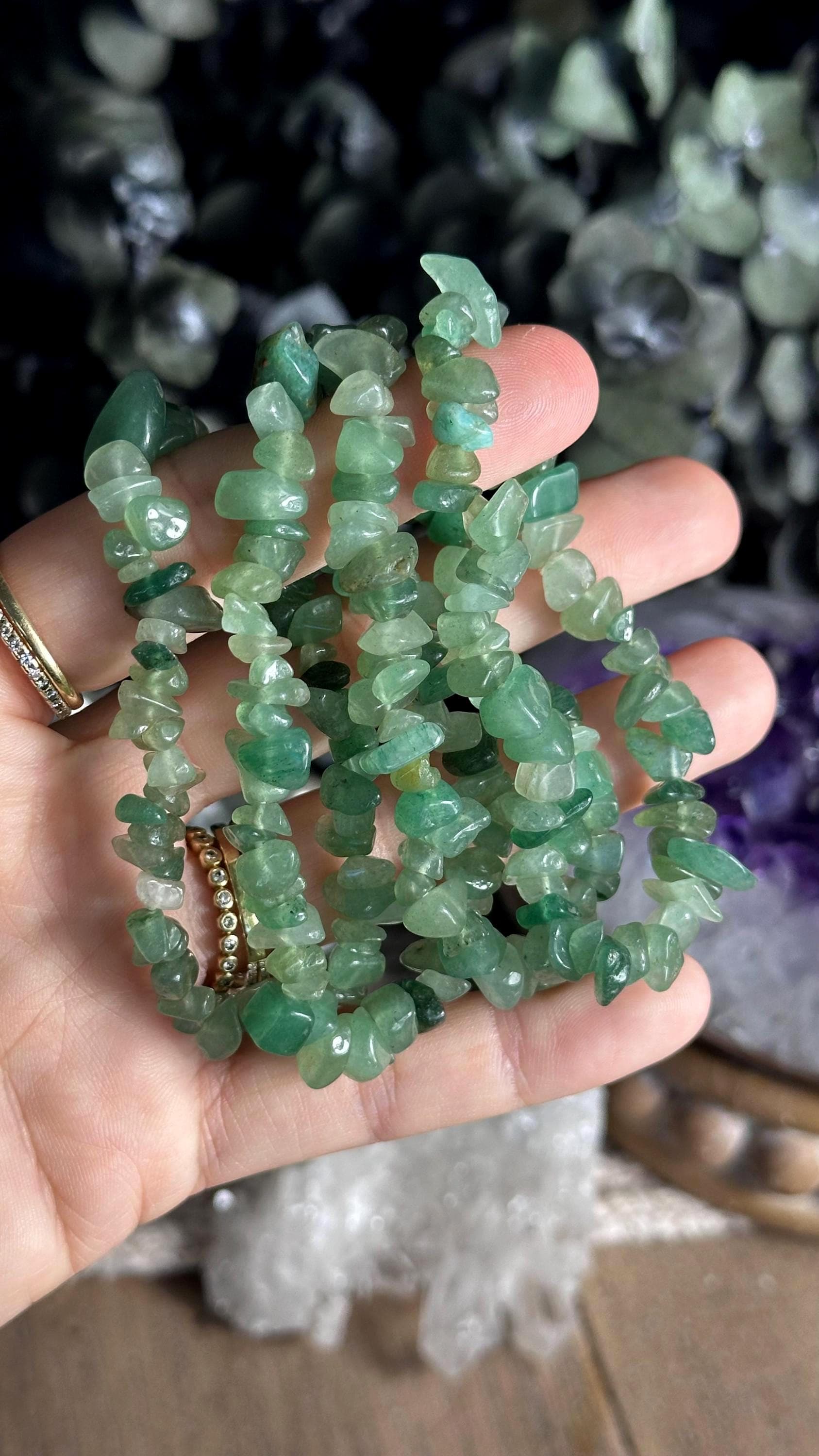 Green Aventurine Chip Bracelet: Minimalist Crystal Gemstone Stretch Bracelet