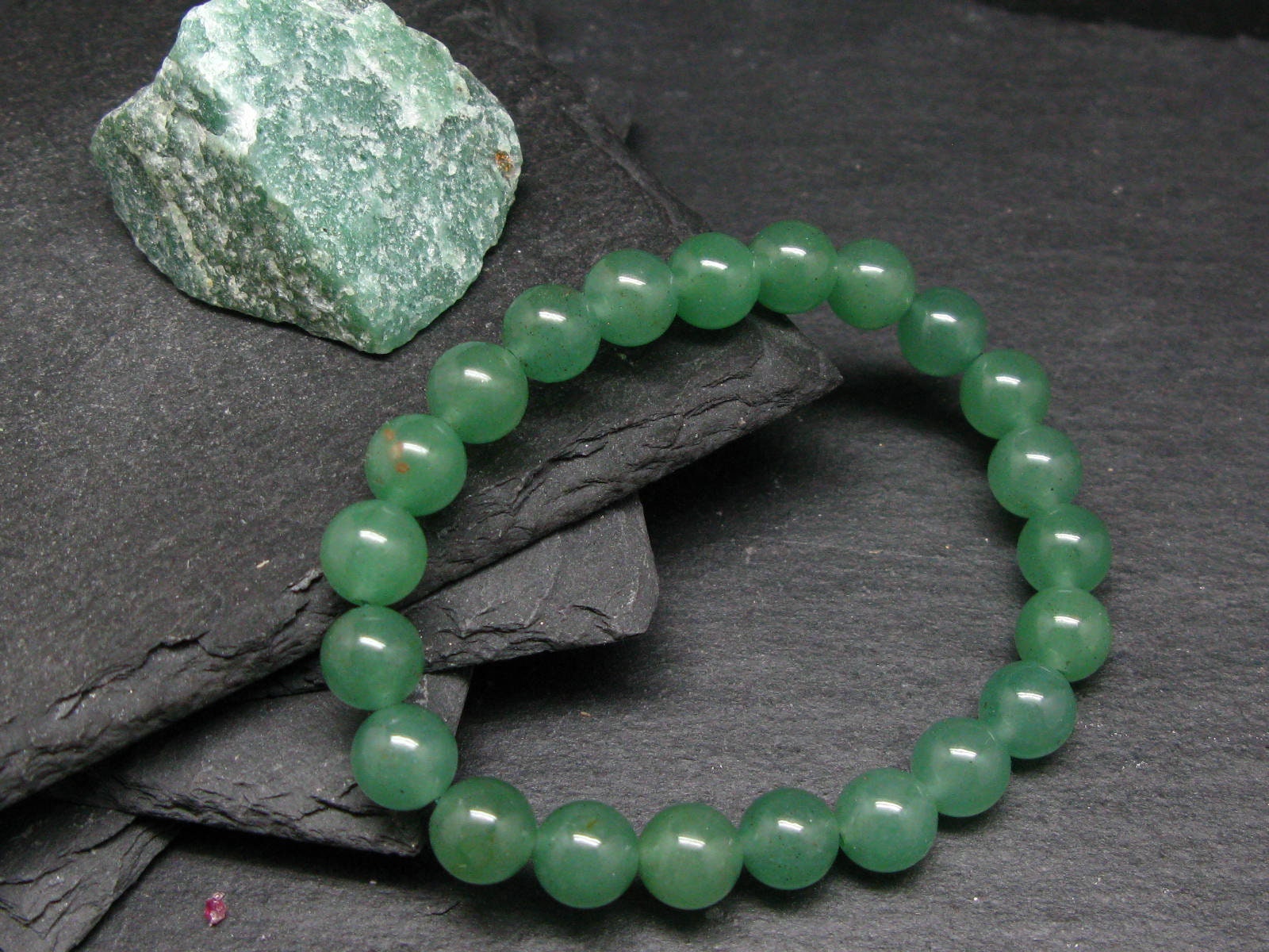 Green Aventurine Genuine Bracelet ~ 7 Inches  ~ 8mm Round Beads