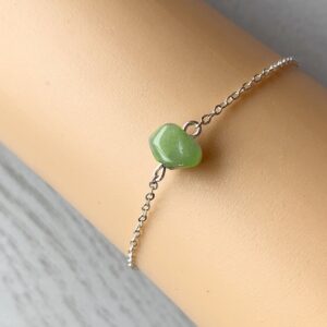 Green Aventurine Bracelet Sterling Silver Or Gold Tiny Stone Bracelet For Girls, Dainty Green Gemstone Bracelet, Crystal Healing Good Luck