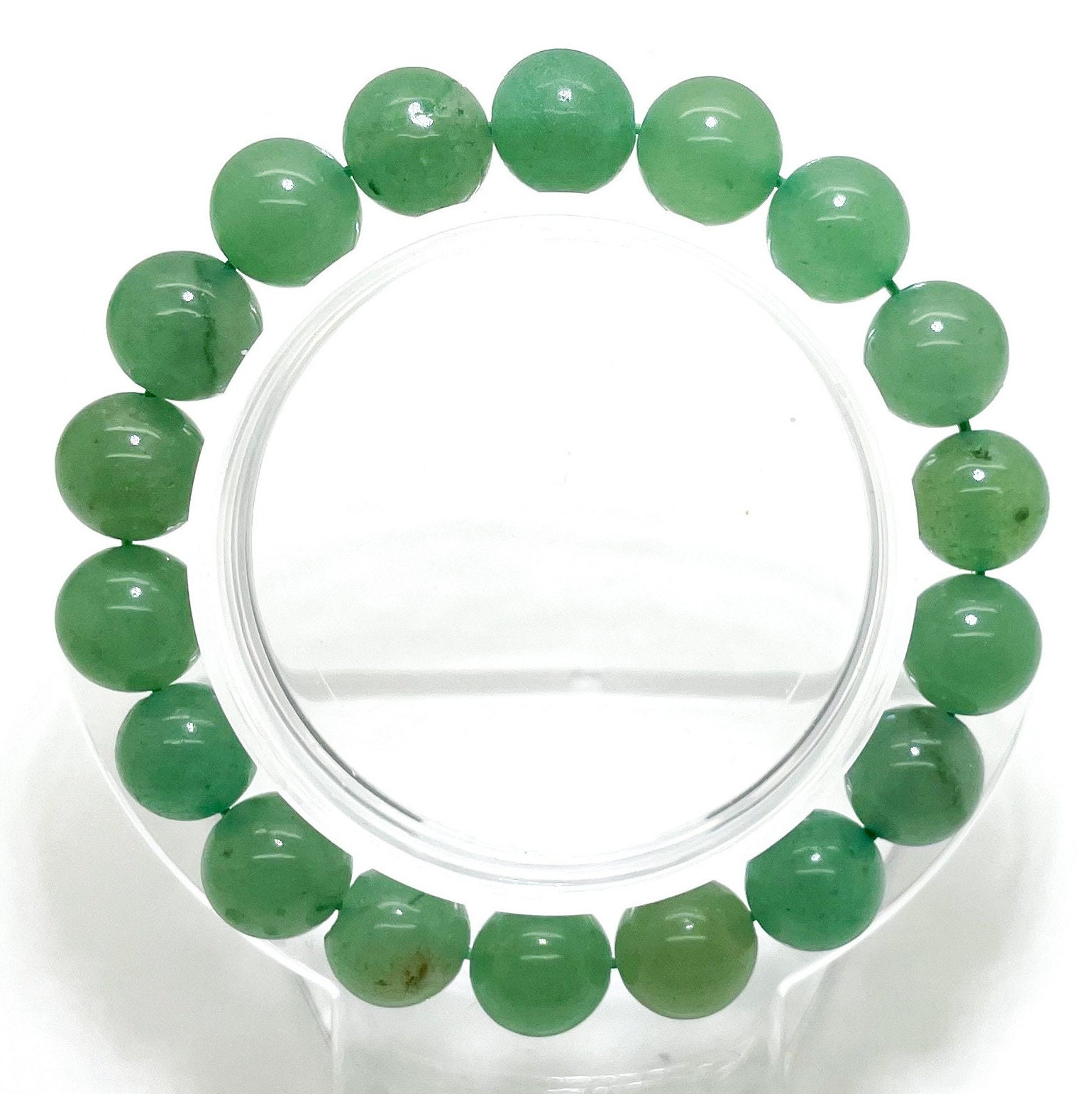 Natural Green Aventurine Smooth Round Sphere Gemstone Beads Stretch Elastic Cord Handmade Beaded Bracelet Pgb85