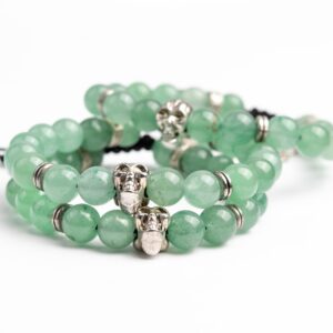 Natural Parsley Bunch Aventurine Gemstone Grade Aaa Round 8mm Bracelet With A Skull Charm