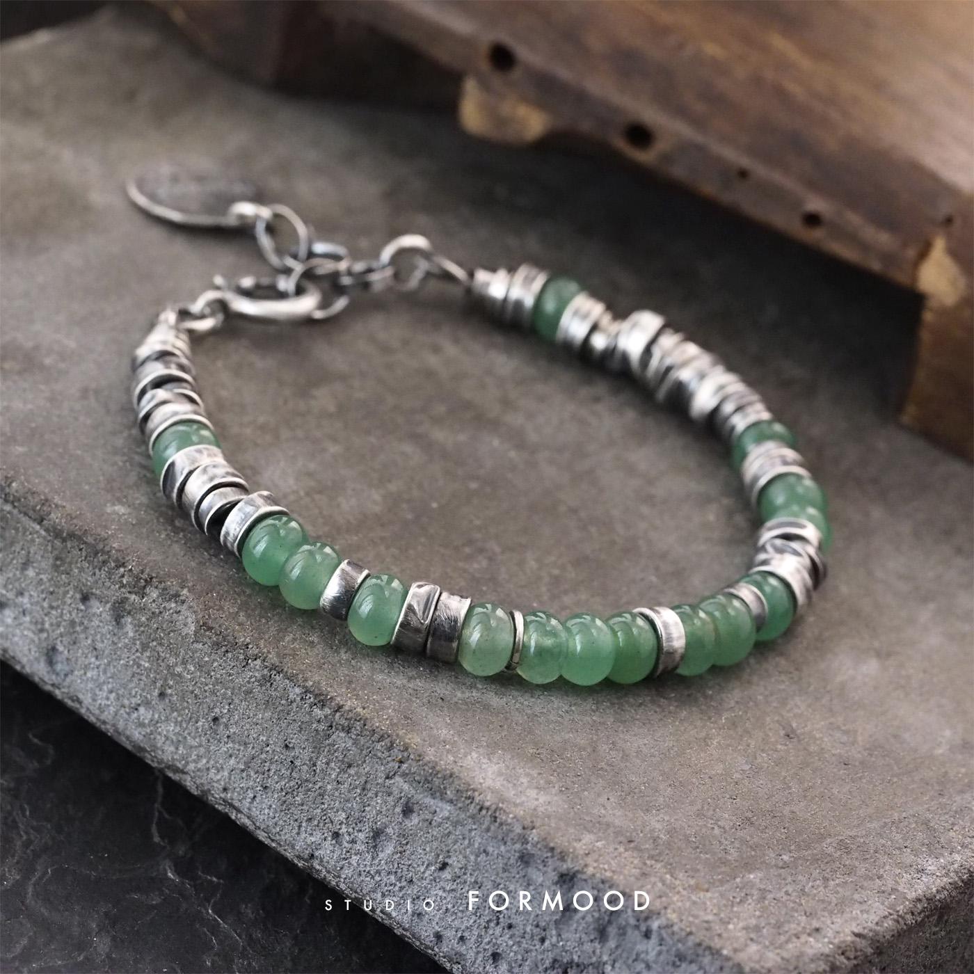 Oxidized Sterling Silver And Green Aventurine Bracelet, Everyday Jewelry, Gift For Her