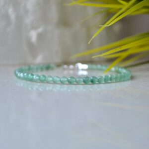 Aventurine bracelet - Pale green stone bracelet, Real Aventurine jewelry 3mm Sterling silver, Heart Chakra bracelet, Pale green bracelet