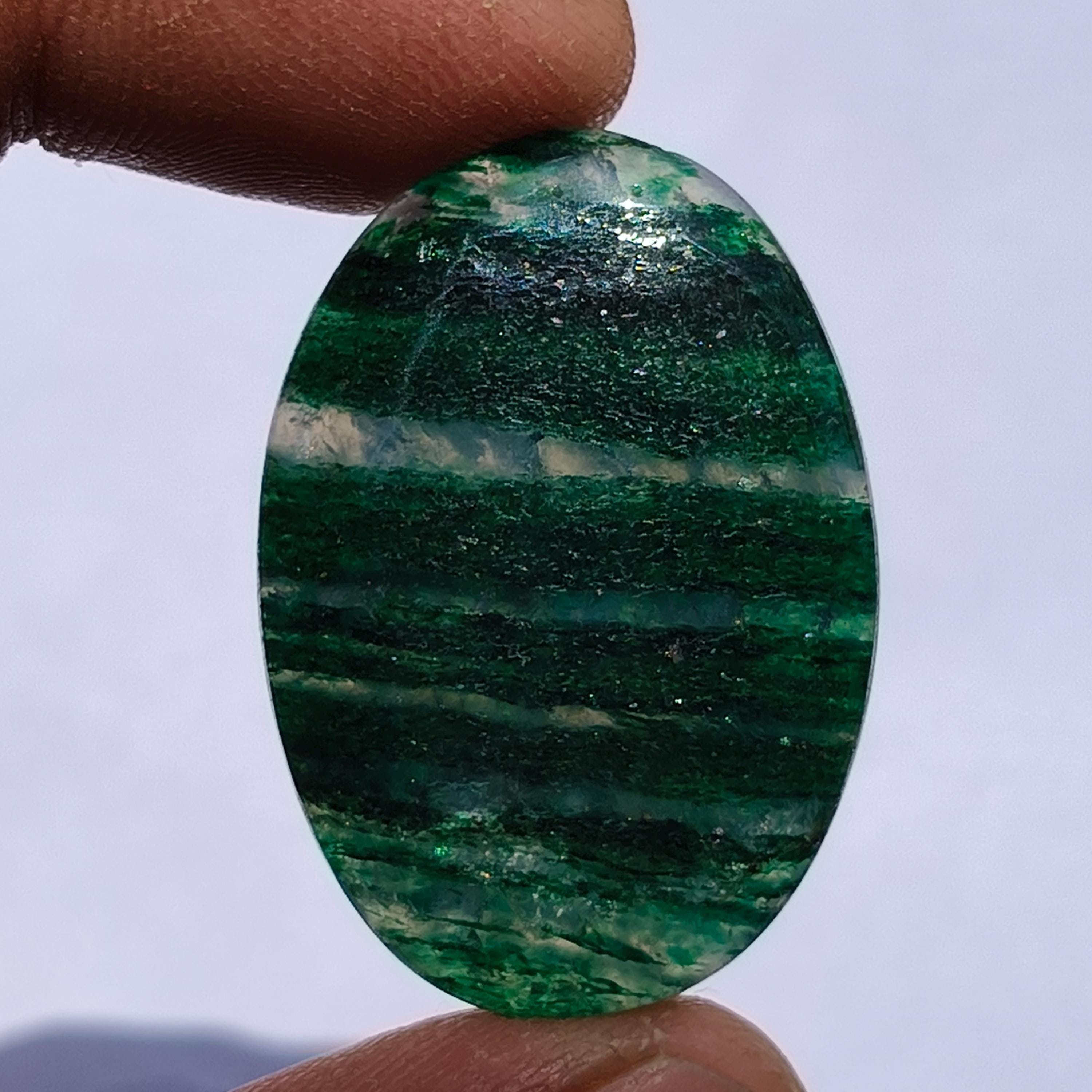 Natural Green Aventurine Cabochon, Gemstone Jewelry Making (43cts. 35x24 Mm)