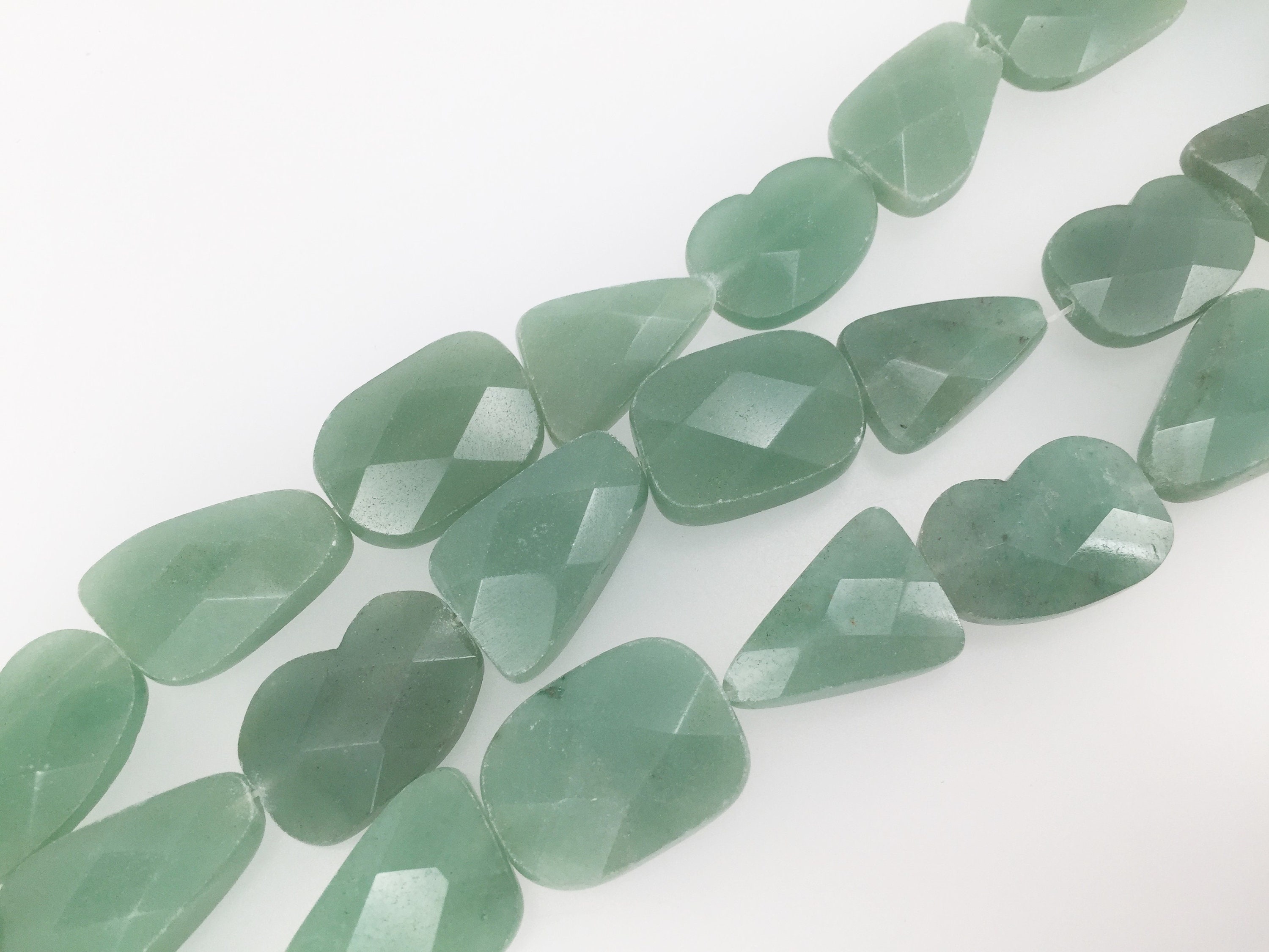 Green Aventurine Faceted Flat Nugget Beads 16x25 Mm. Green Freeform Gemstone Beads. Diy Loose Beads