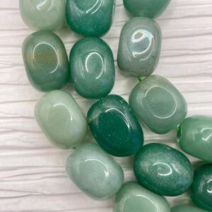 Rounded cuboid Aventurine gemstone nugget beads. 15” strand of approx. 13x18mm green nuggets, 20-21 per strand.