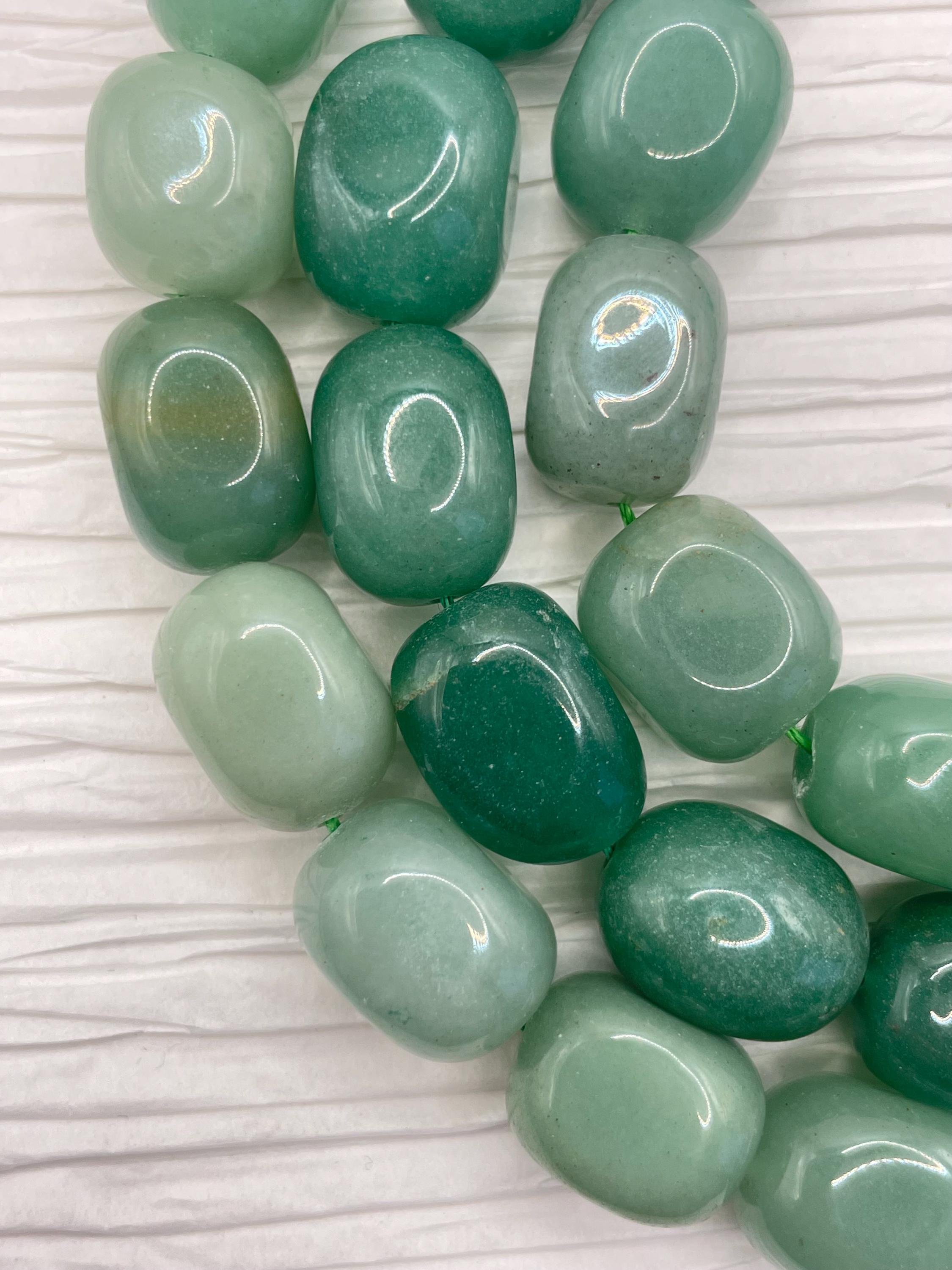 Rounded Cuboid Aventurine Gemstone Nugget Beads. 15” Strand Of Approx. 13x18mm Green Nuggets, 20-21 Per Strand.