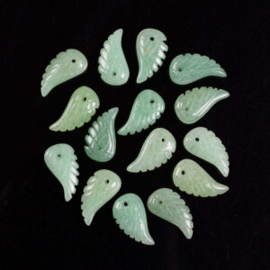 18mm Carved Green Aventurine Angel Wing Earrings Loose Bead (both Sides Carved)