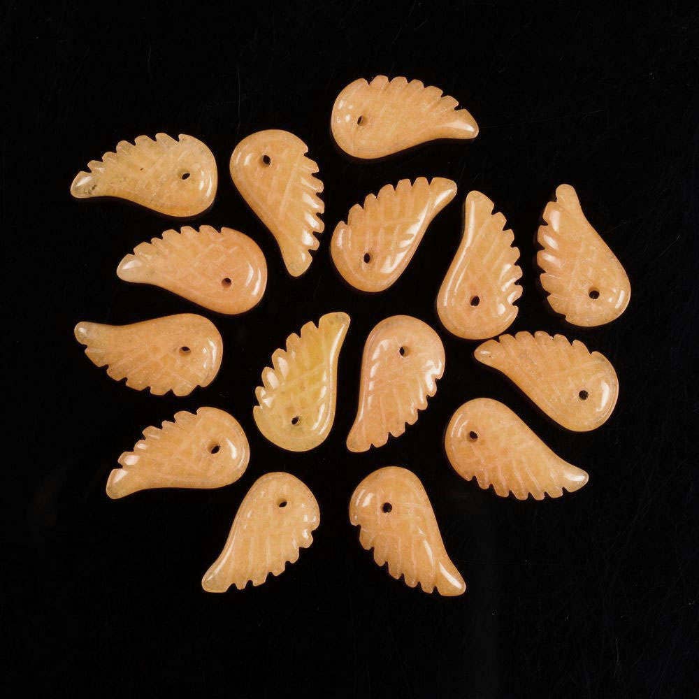 18mm Carved Orange Aventurine Angel Wing Earrings Loose Bead (both Sides Carved)