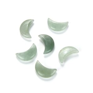 4pcs Natural Green Aventurine 18mm Hand Carved Moon Pendant Healing Gemstone Rock Drop for DIY Women Men Necklace Earrings Jewelry Making