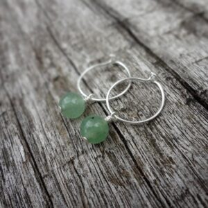 Aventurine Earring Charms. Dainty Green Aventurine And Sterling Silver Gemstone Hoop Earrings Handmade In Australia By Miss Leroy