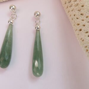 Faceted Green Aventurine Teardrop Earrings, Sterling Silver Dangle Studs