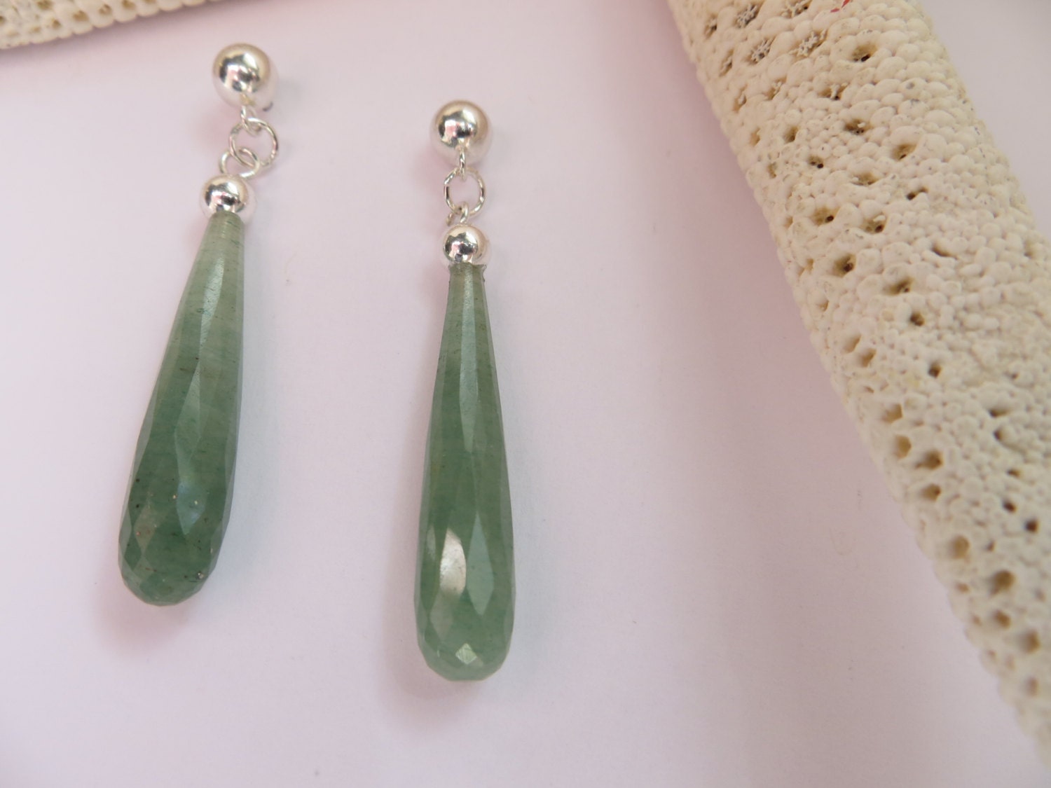 Faceted Green Aventurine Teardrop Earrings, Sterling Silver Dangle Studs Faceted Green Aventurine Teardrop Earrings, Sterling Silver Dangle Studs