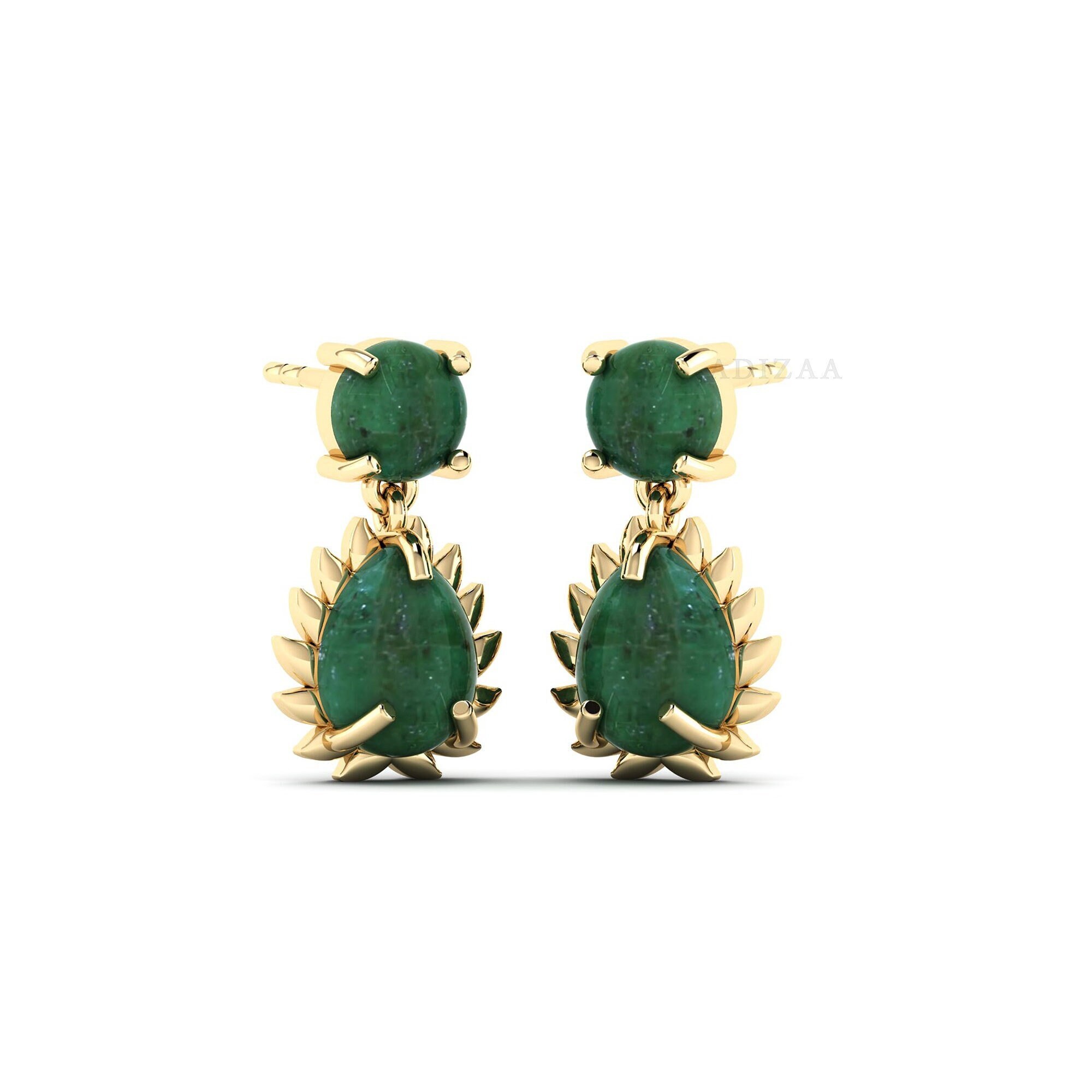 Gold Filled Green Aventurine Drop Earrings, Gemstone Petal Bezel Studs For Women, Delicate Dangle Earrings, Dainty Earrings